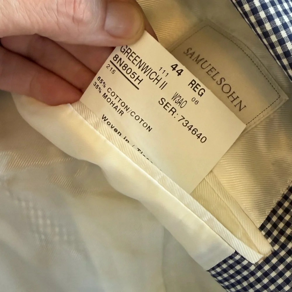 Samuelsohn Blazer Sport Coat Gingham Cotton Mohair harrison lightweight 44 R